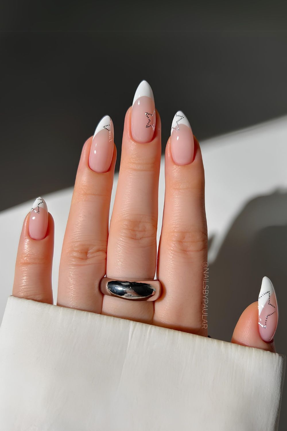 White French nails with star art