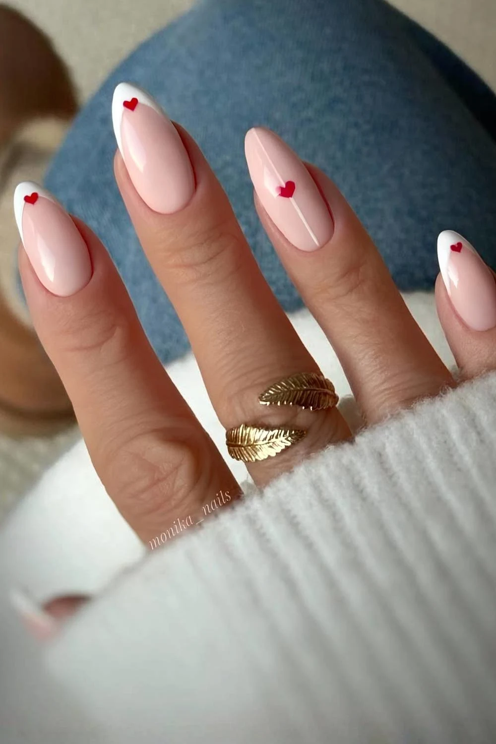 White French tips with red hearts