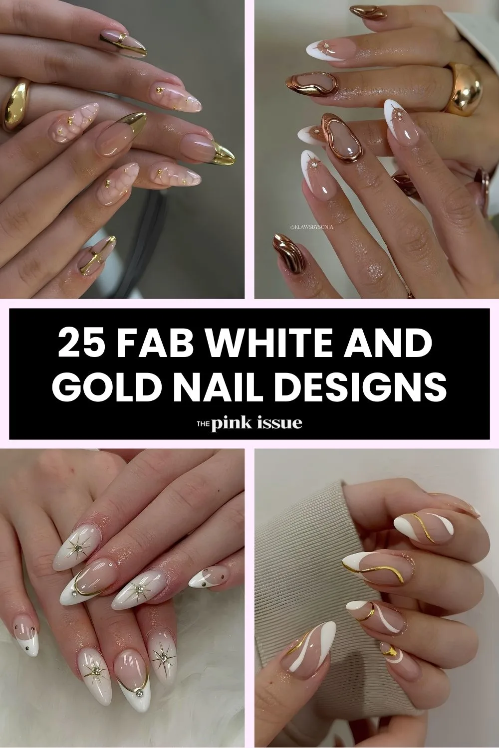 White and gold nail ideas Pinterest