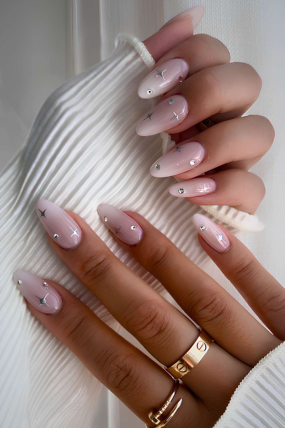 White ombre mani with silver celestial accents