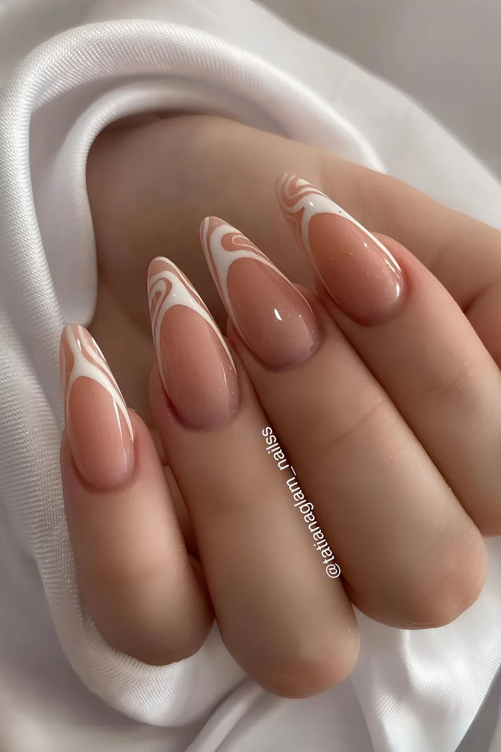 White swirly French nails