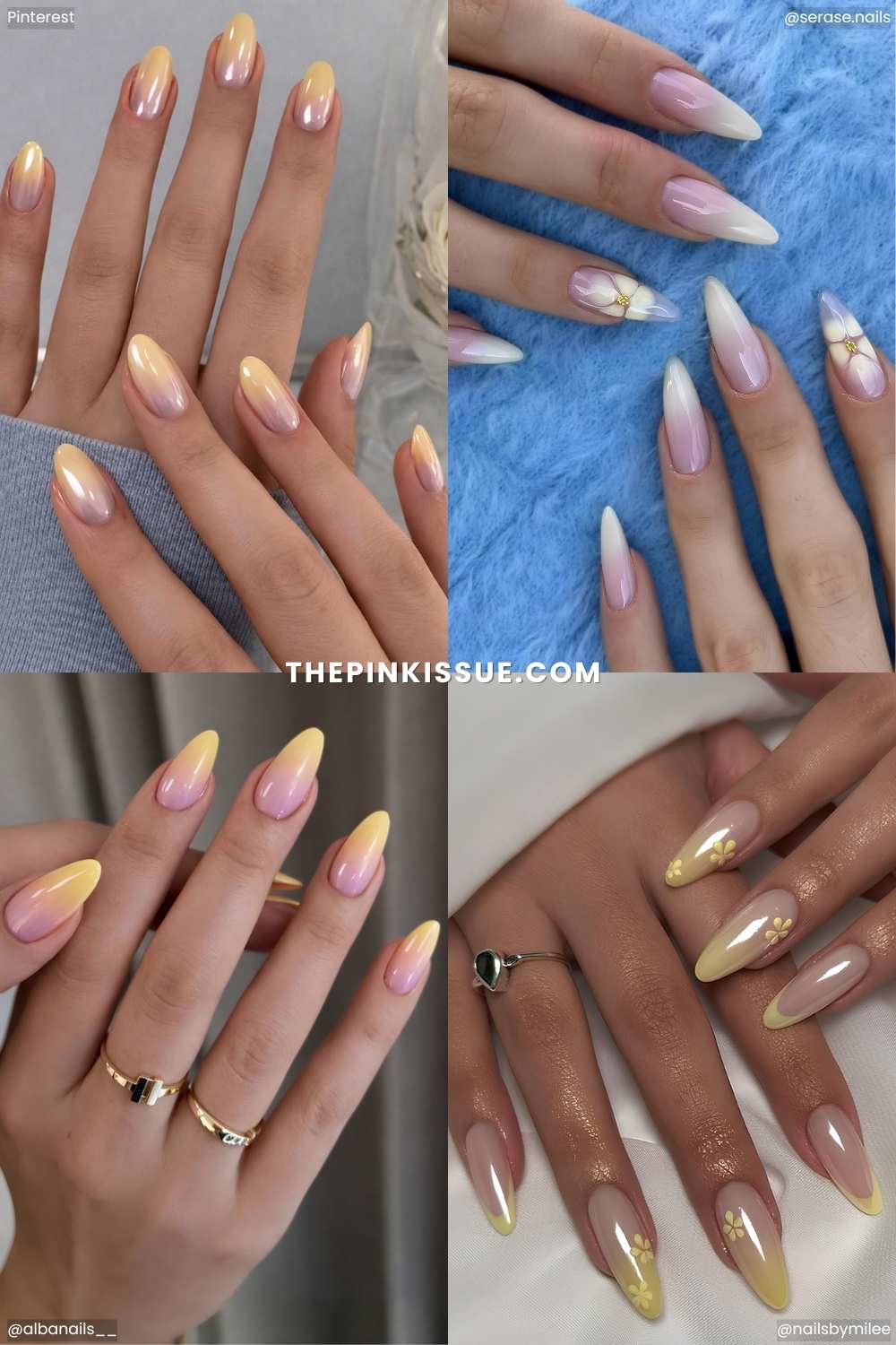 A collage of yellow ombre manicures