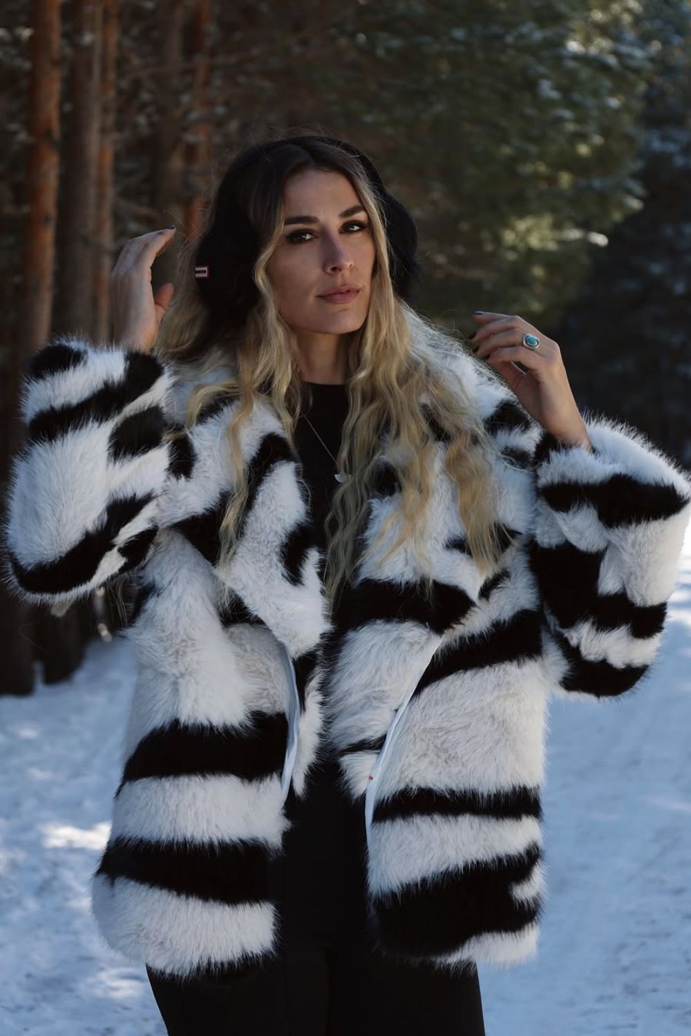 Zebra Print Fur Coat