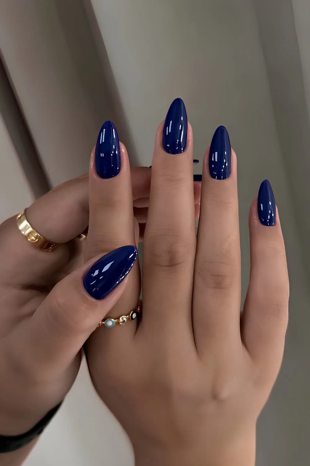 Almond navy blue mani