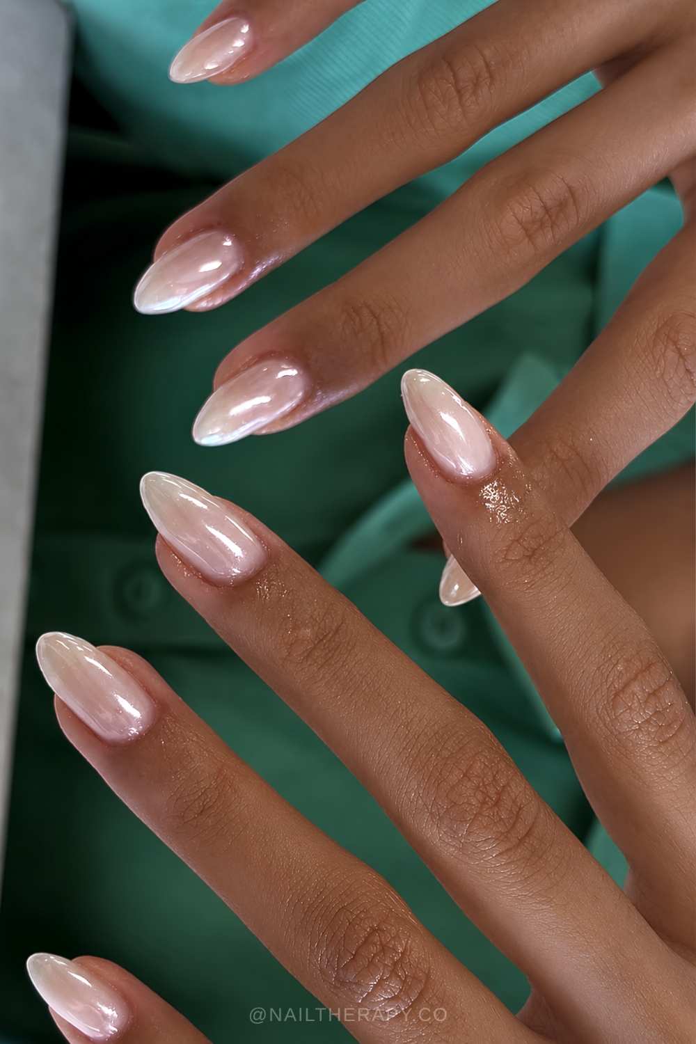 Almond white chrome effect nails