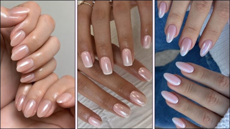 A collage of baby chrome nail designs