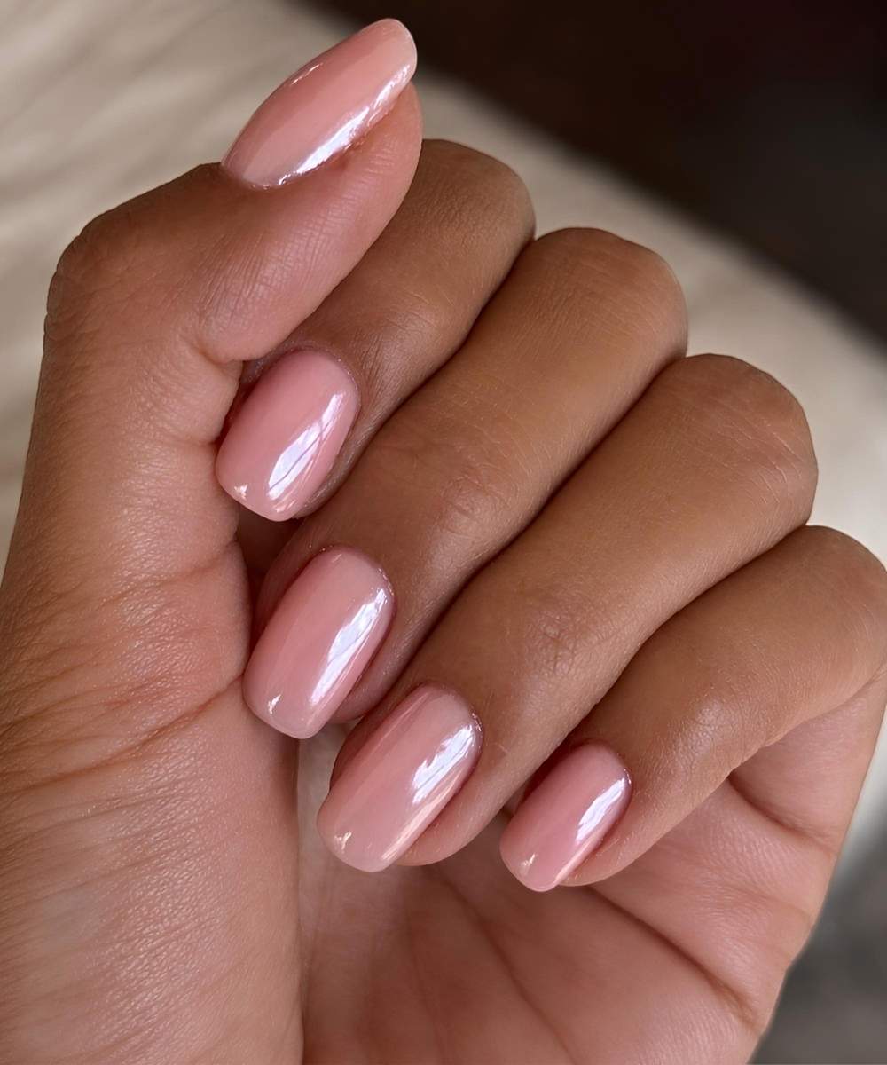 Baby pink chrome nails