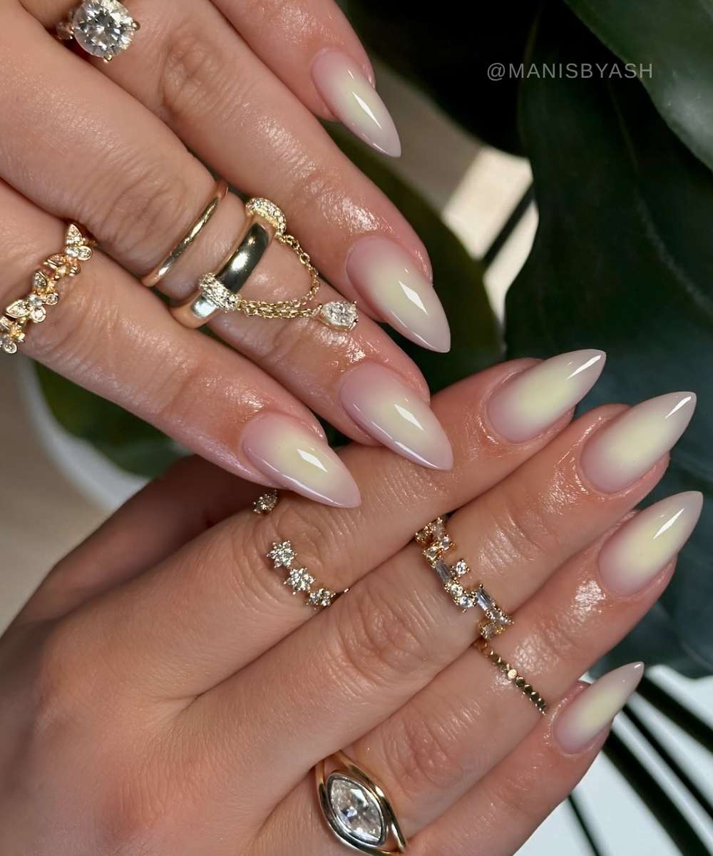 Beige and vanilla aura nails