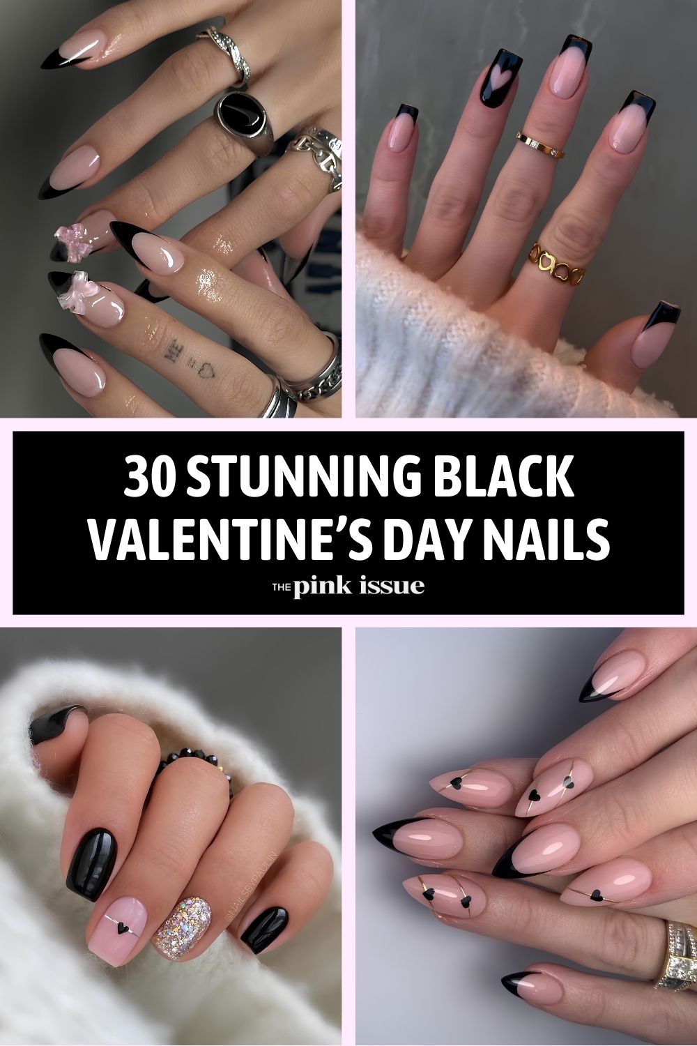 Black Valentine's Day nails Pinterest