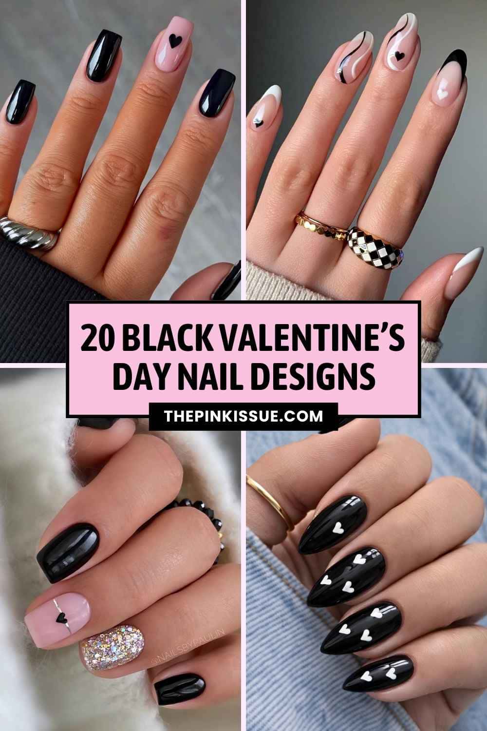 Black Valentine's day nail ideas Pinterest