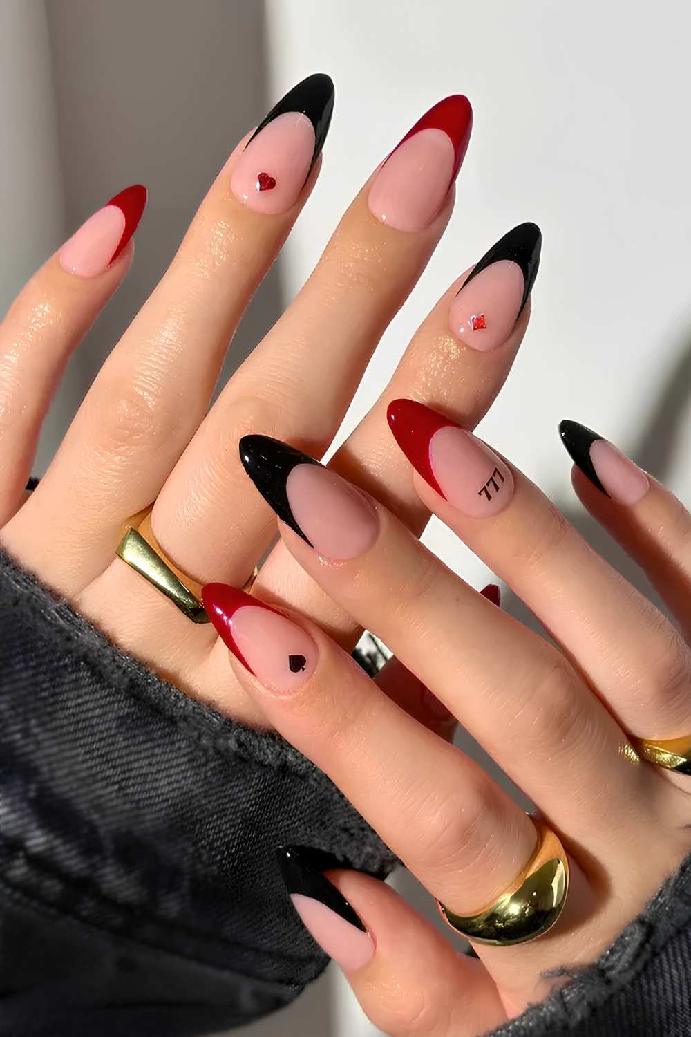 Black and red French mani with lucky seven art