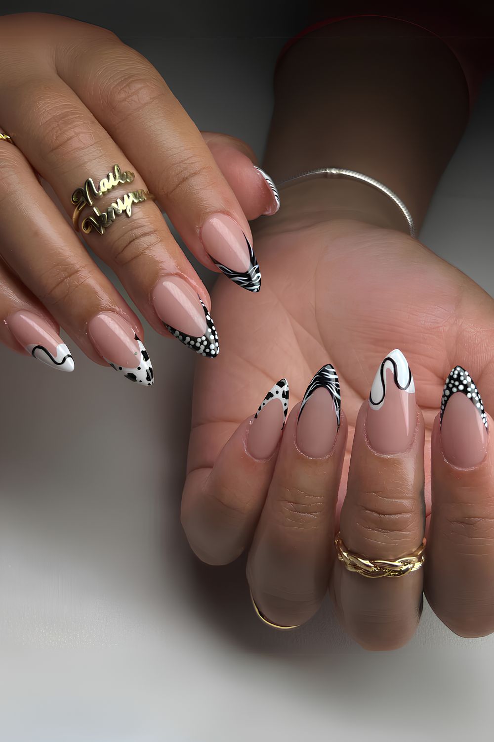 Black and white mix and match French mani