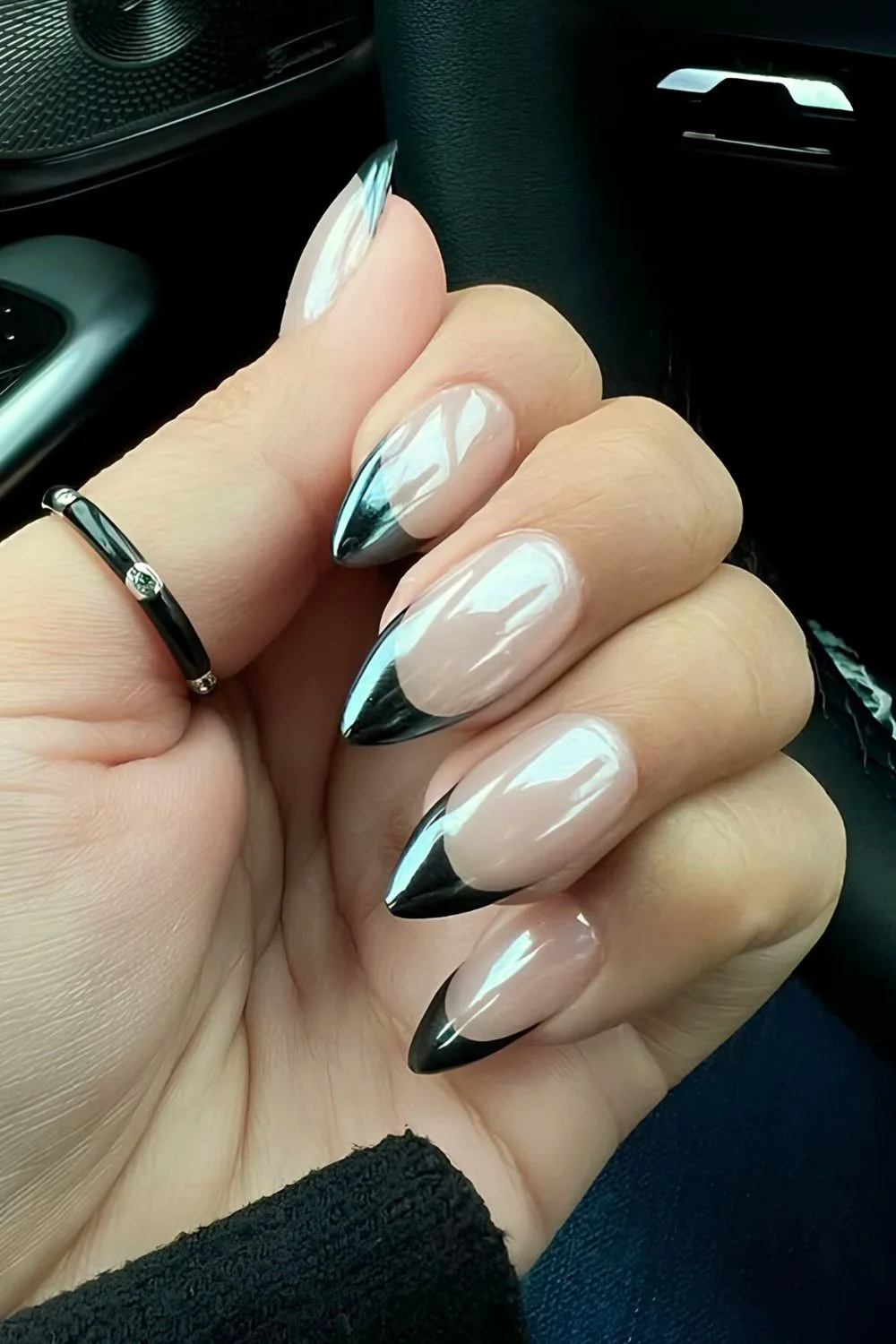 Black chrome French tip nails