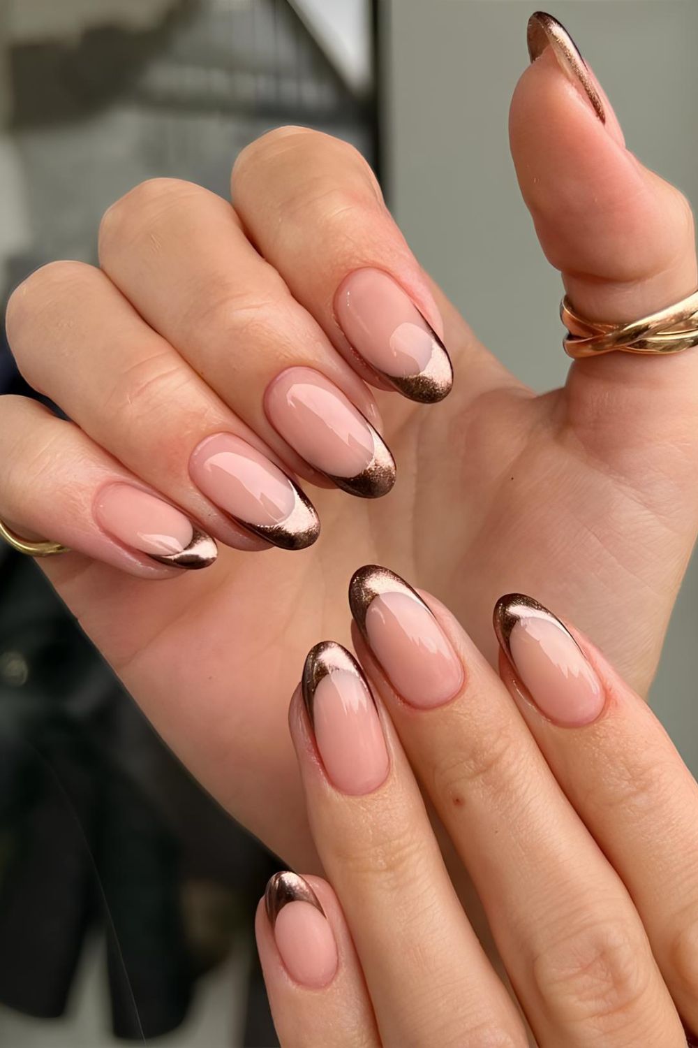 Brown chrome French tip nails