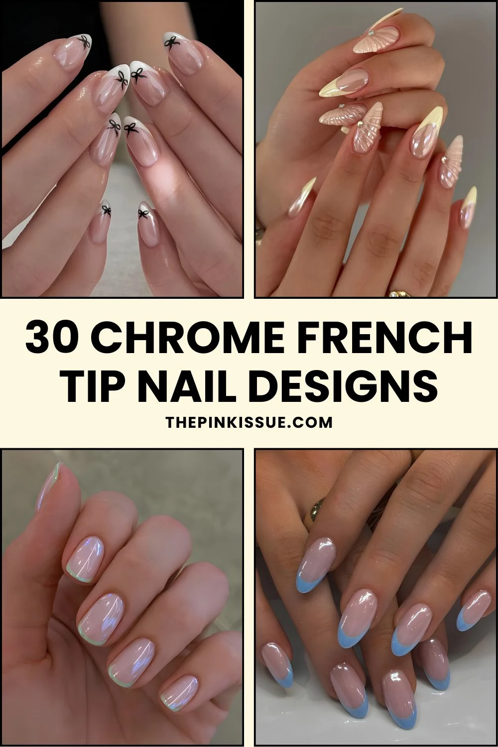 Chrome French tip nails Pinterest