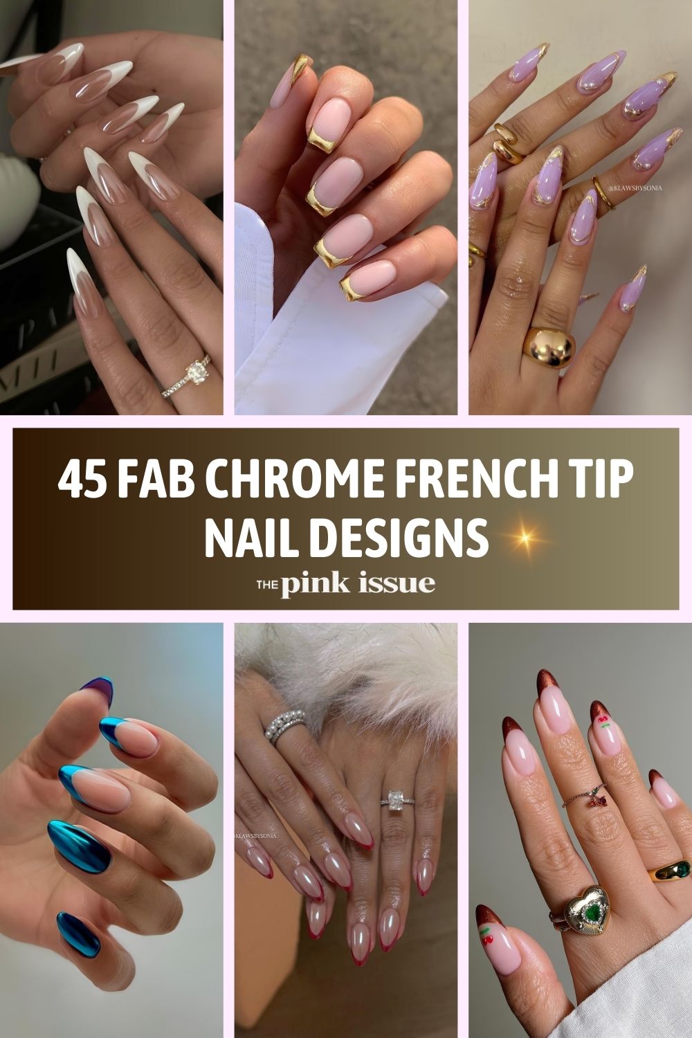 Chrome French tip nails Pinterest