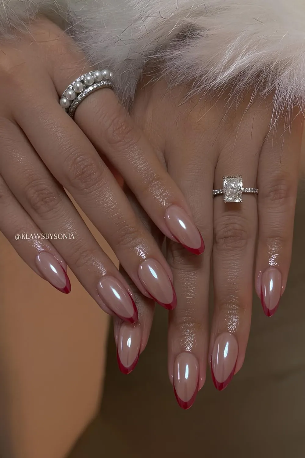 Chrome red french tip nails