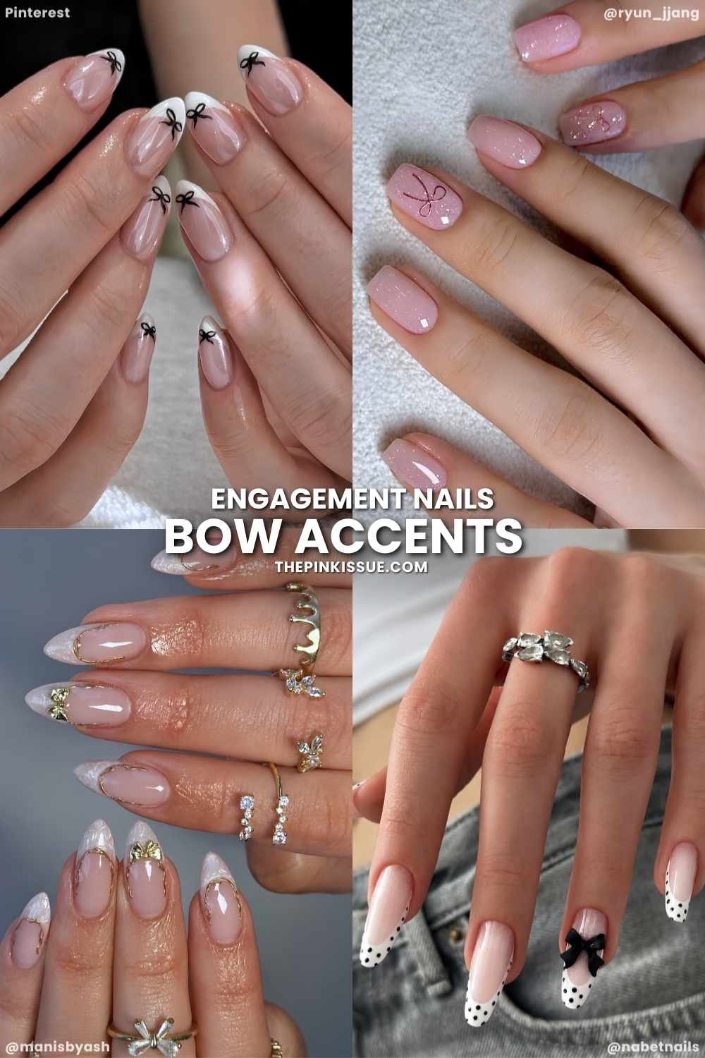 Collage of nail designs with bows