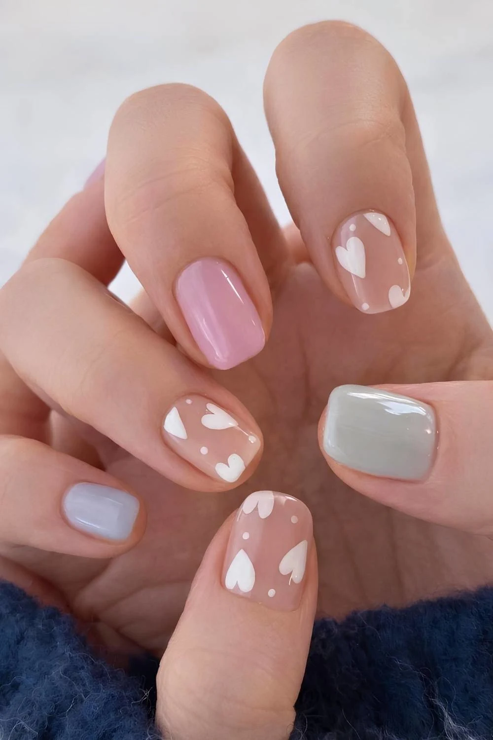 Colorful pastel nails with hearts