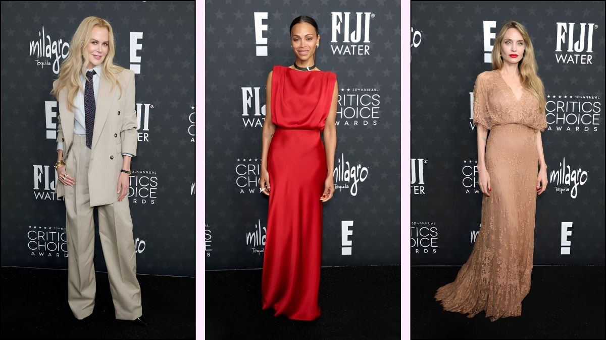 A collage of Critics' Choice award outfits