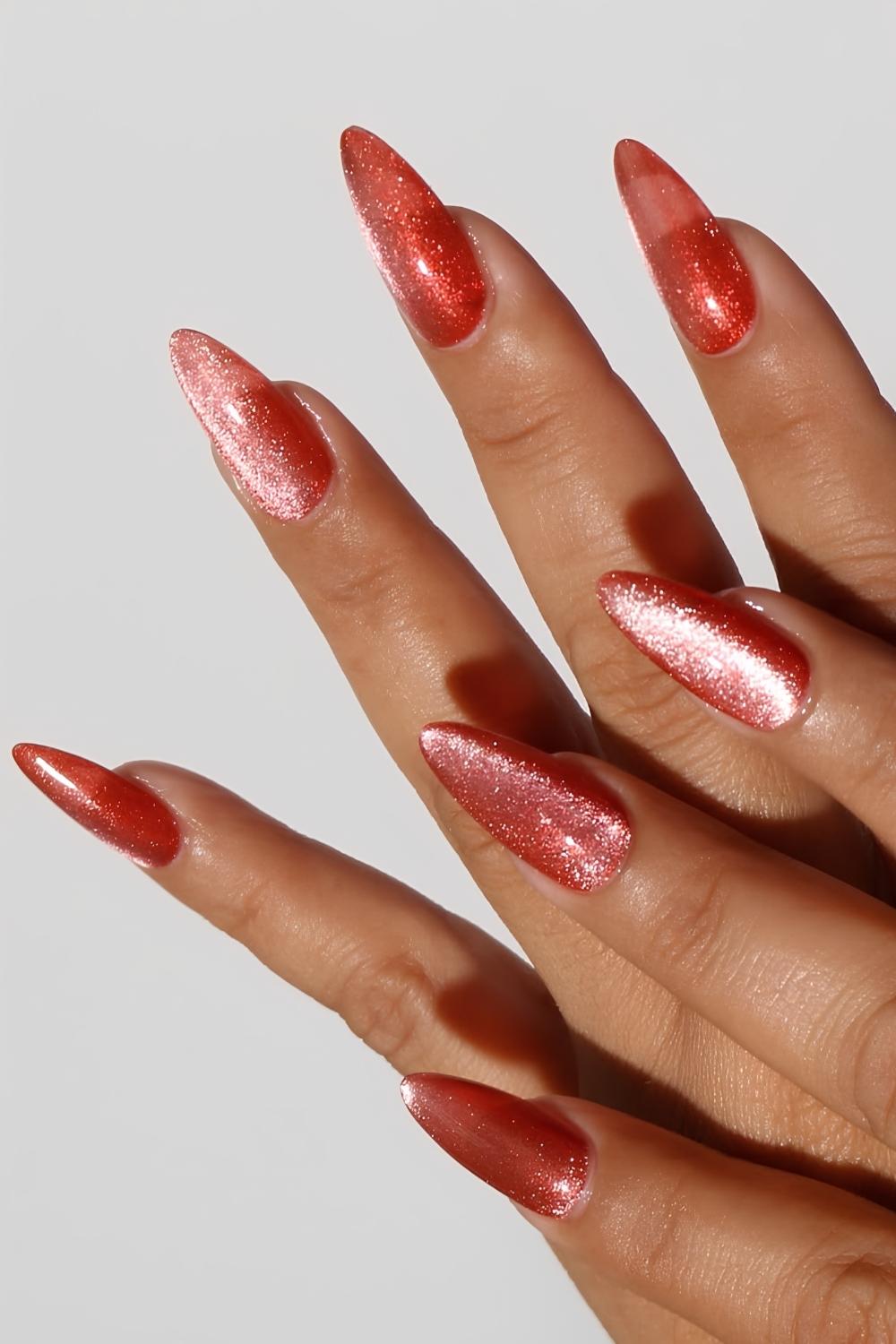 Dark orange cat eye nails