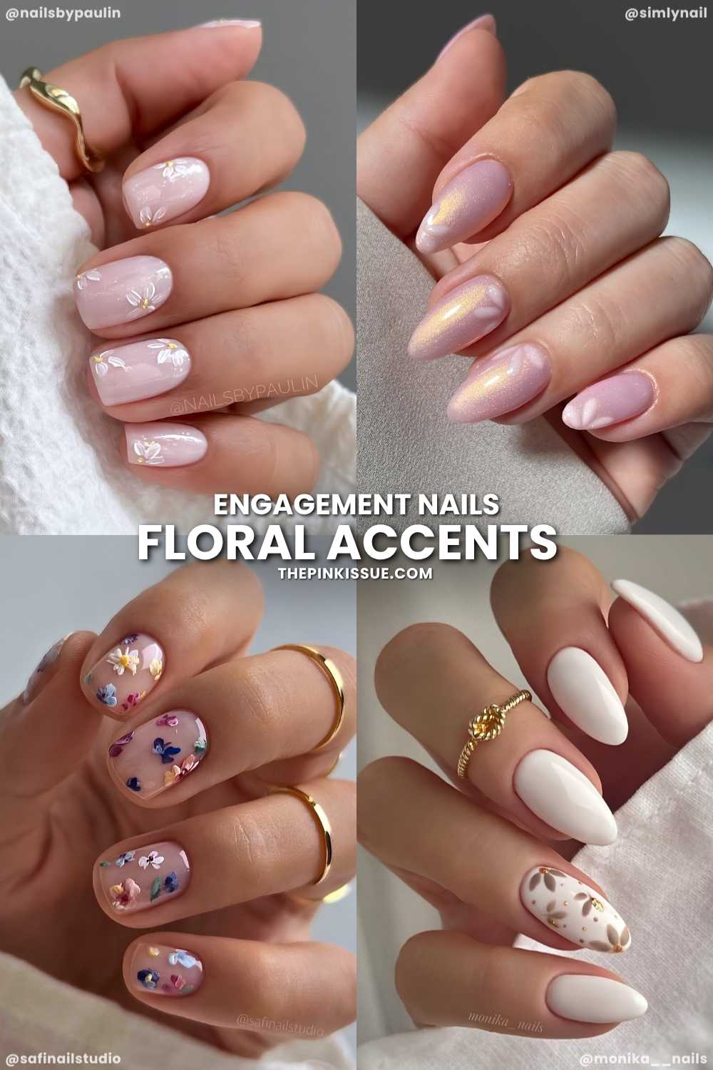 Elegant floral engagement nail inspo