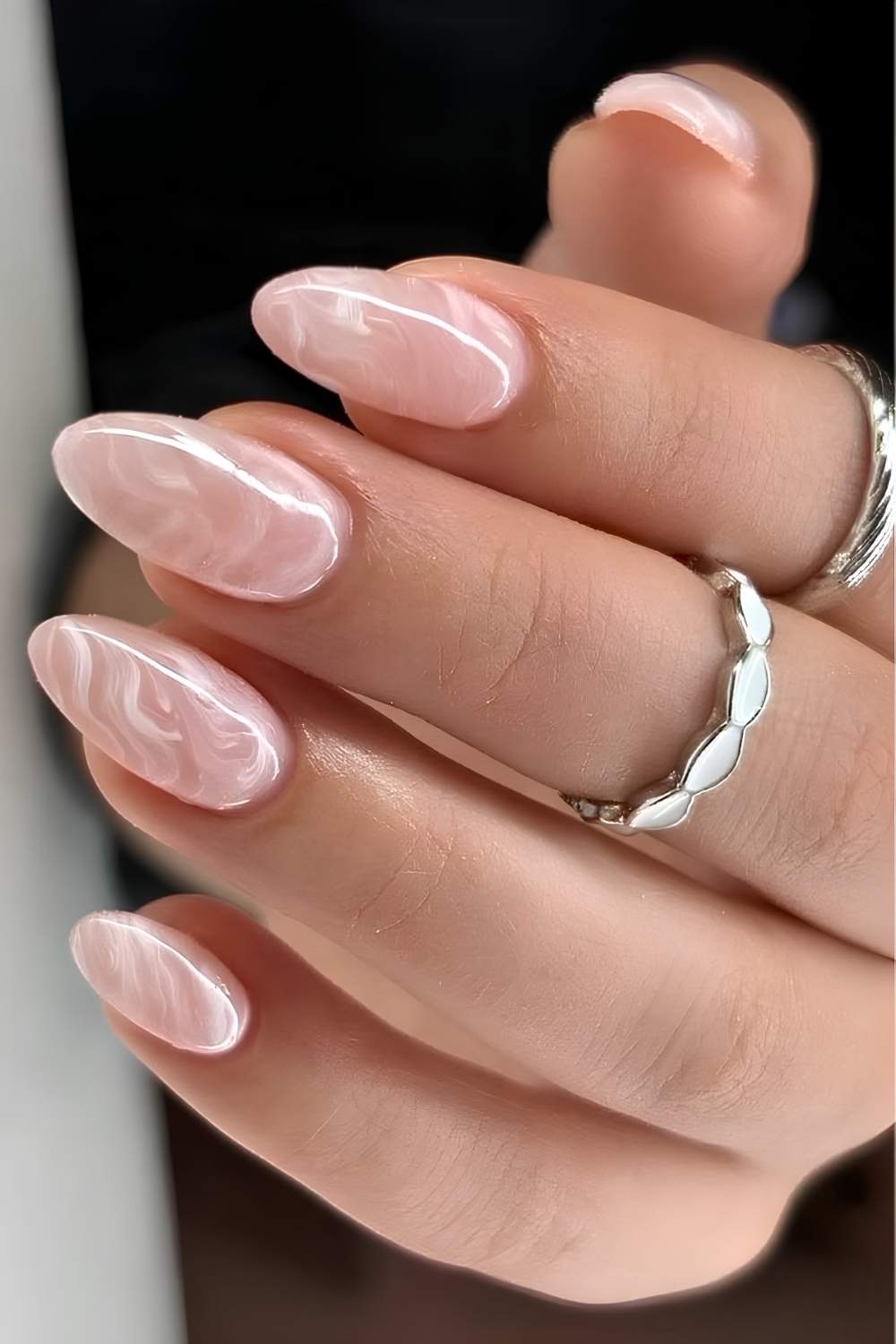 Elegant milky white marble manicure
