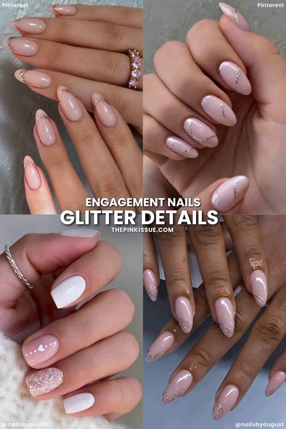 Engagment manicures with glitter detailing
