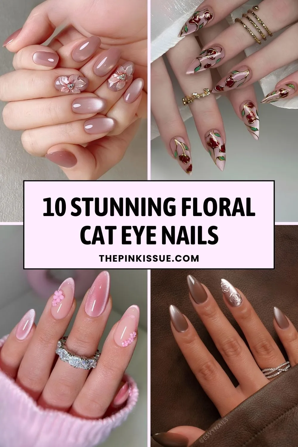 Floral cat eye nails Pinterest