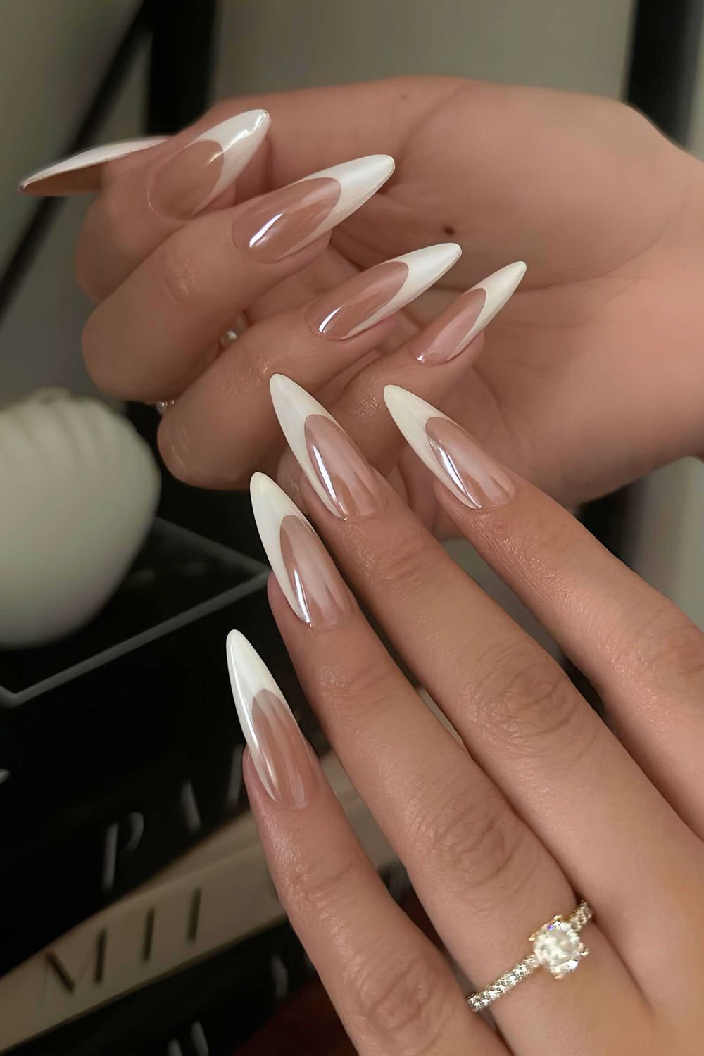 Glazed white French tip nails