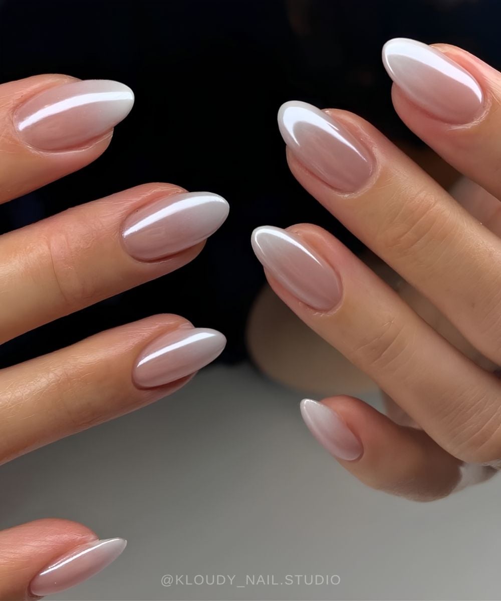 Glazed white ombre manicure