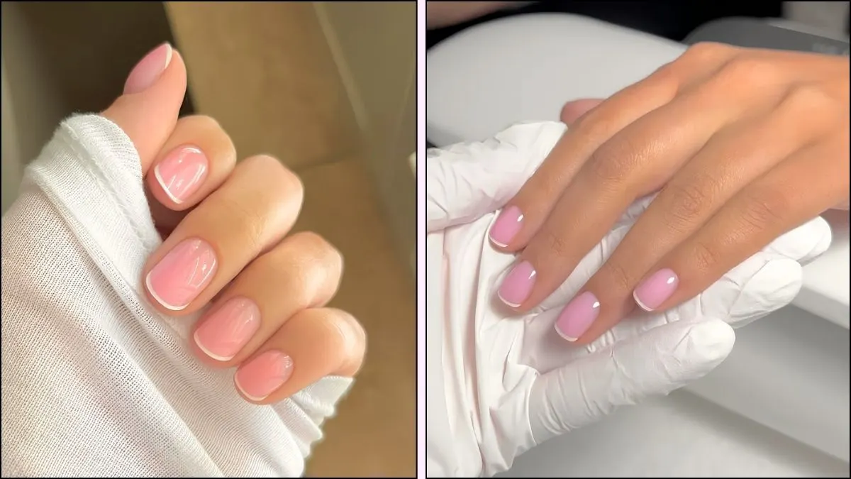 A collage of glow French nails