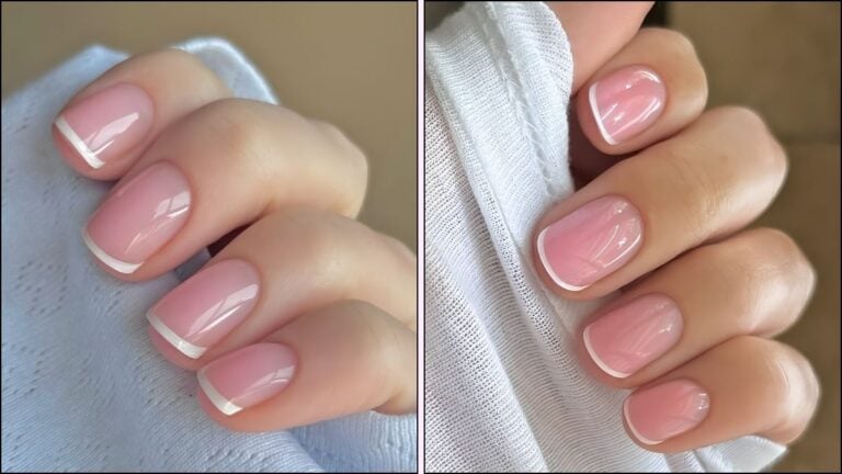 A collage of glow French tip nail designs