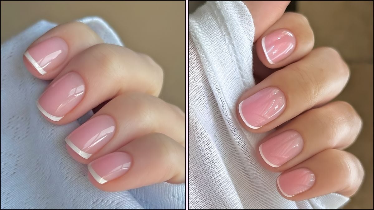 A collage of glow French tip nail designs