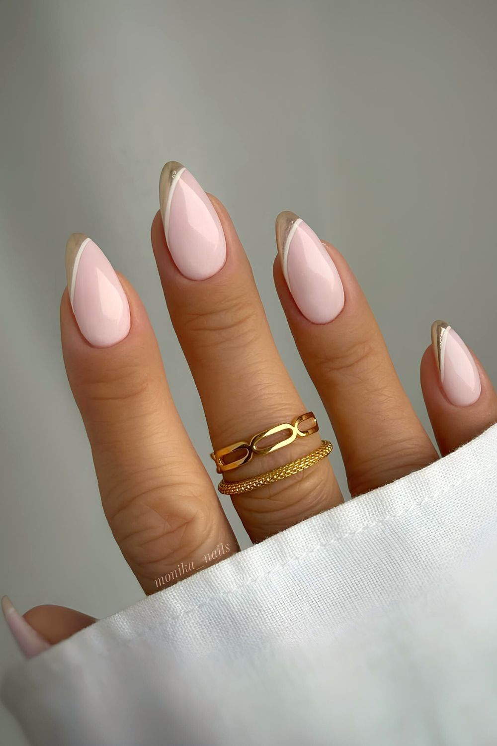 Gold chrome side French tip nails