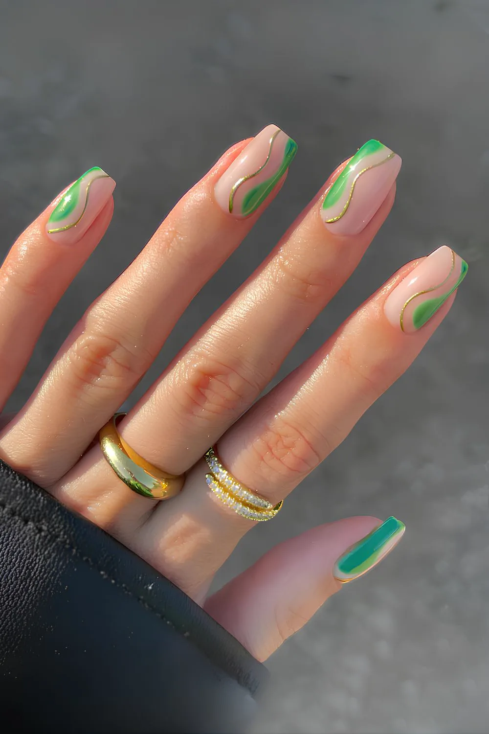 Green and gold half-sies nails