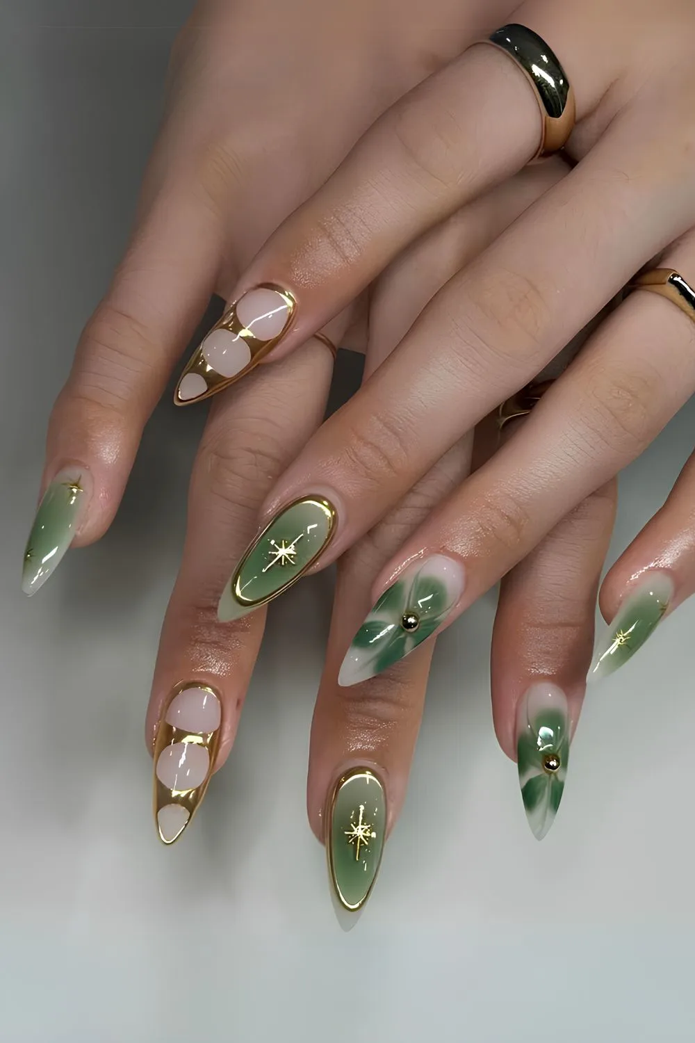 Green and gold mix and match nails