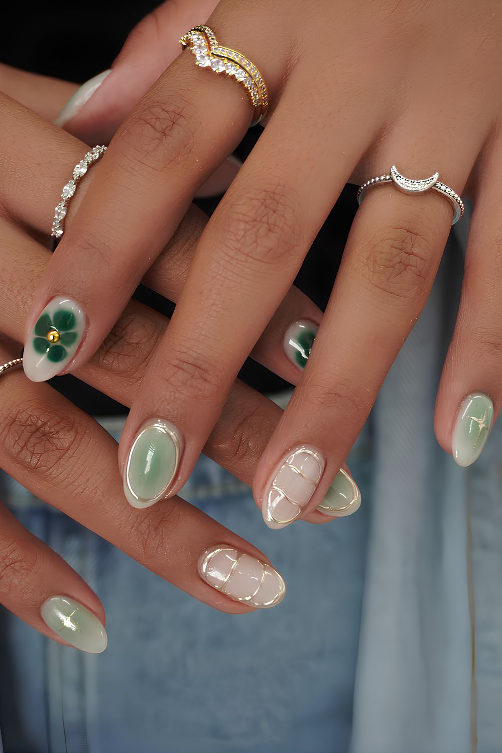 Green and silver mix and match nails