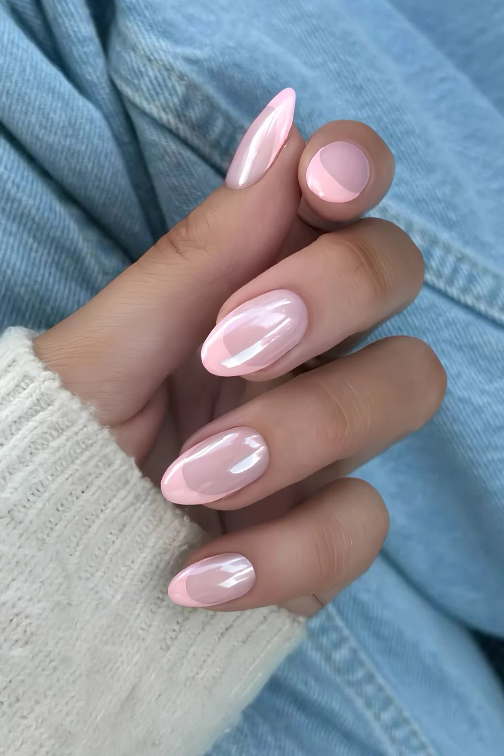 Light pink chrome French manicure