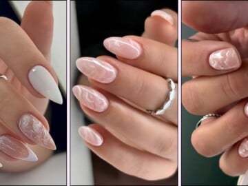 A collage of marble nail designs