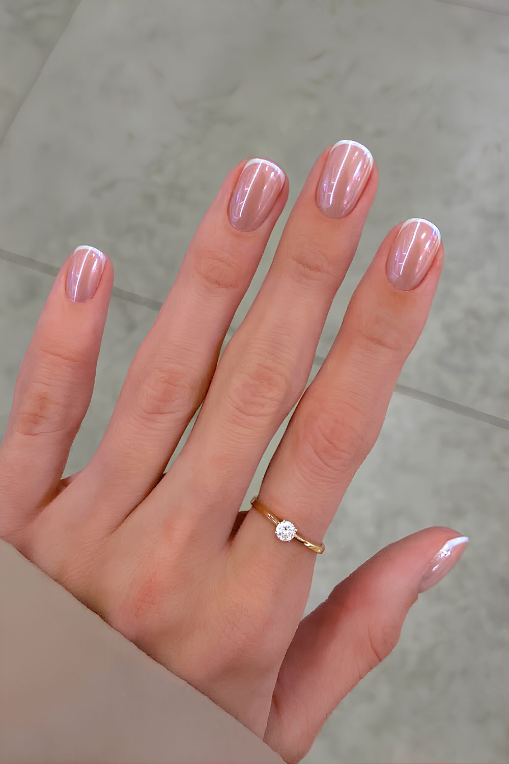 Micro French nails with chrome finish