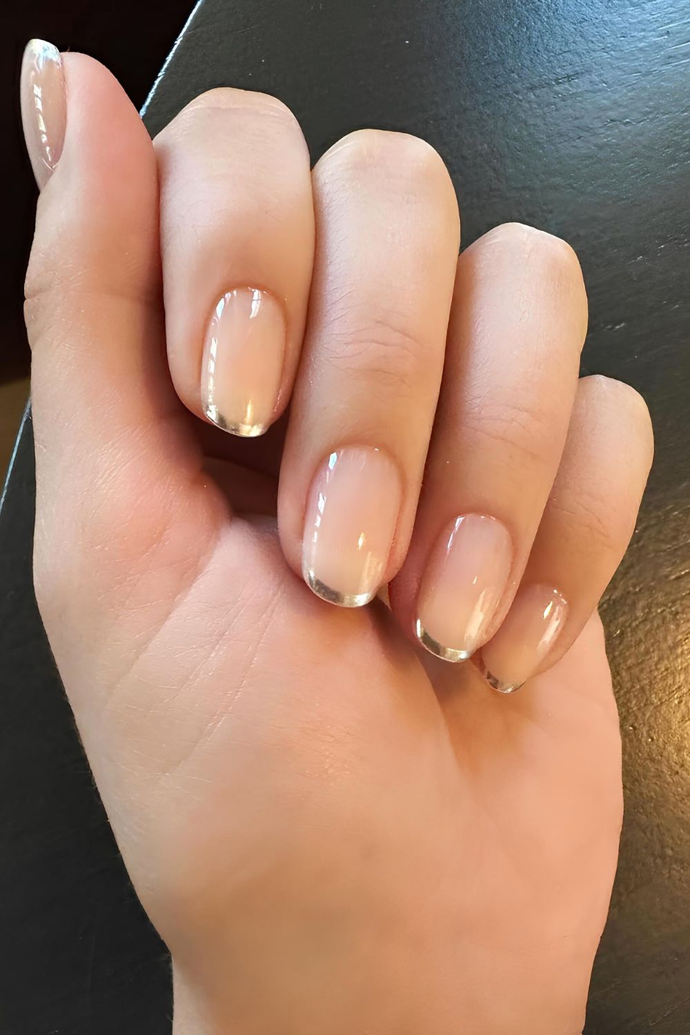 Micro gold chrome French tip nails