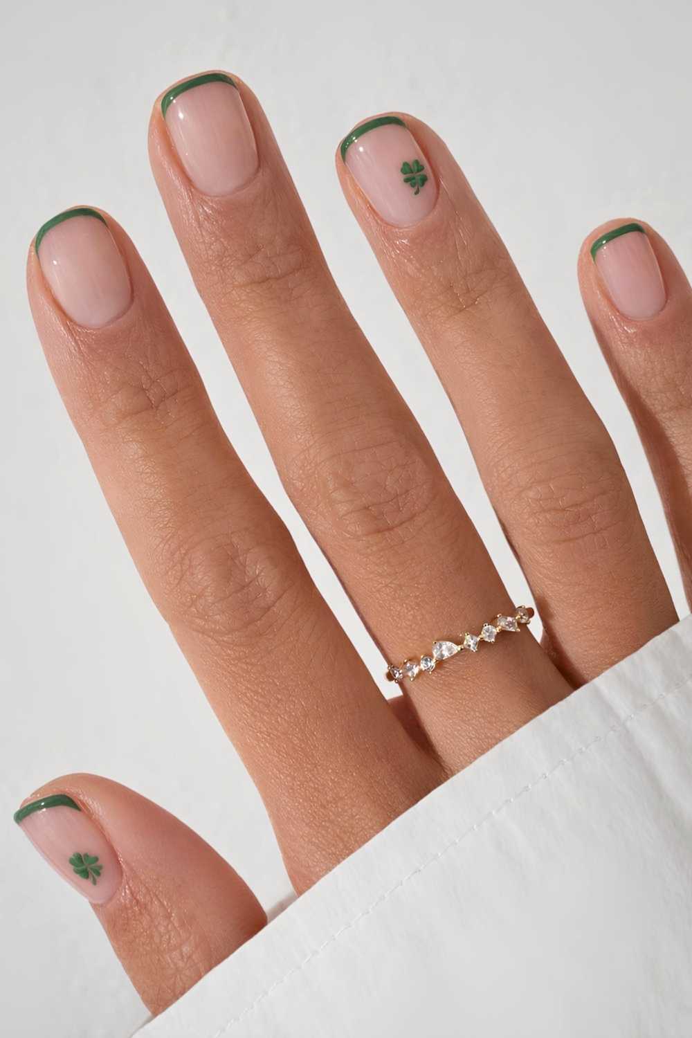 Micro green st patrick's day french nails