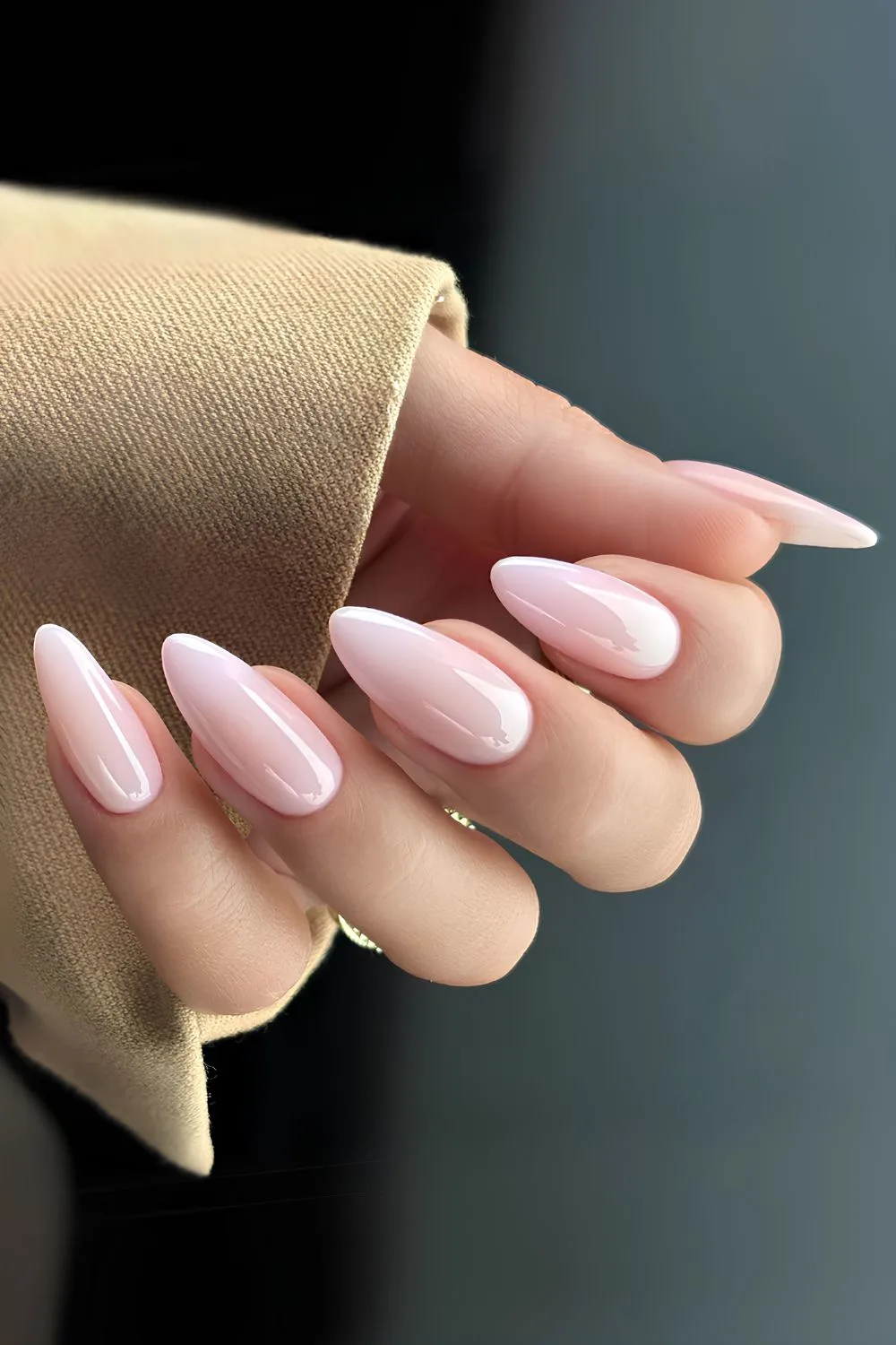 Milky pink almond manicure