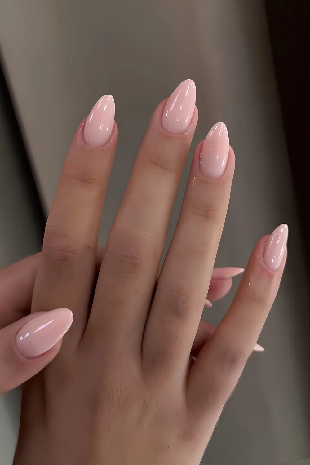 Milky pink almond manicure