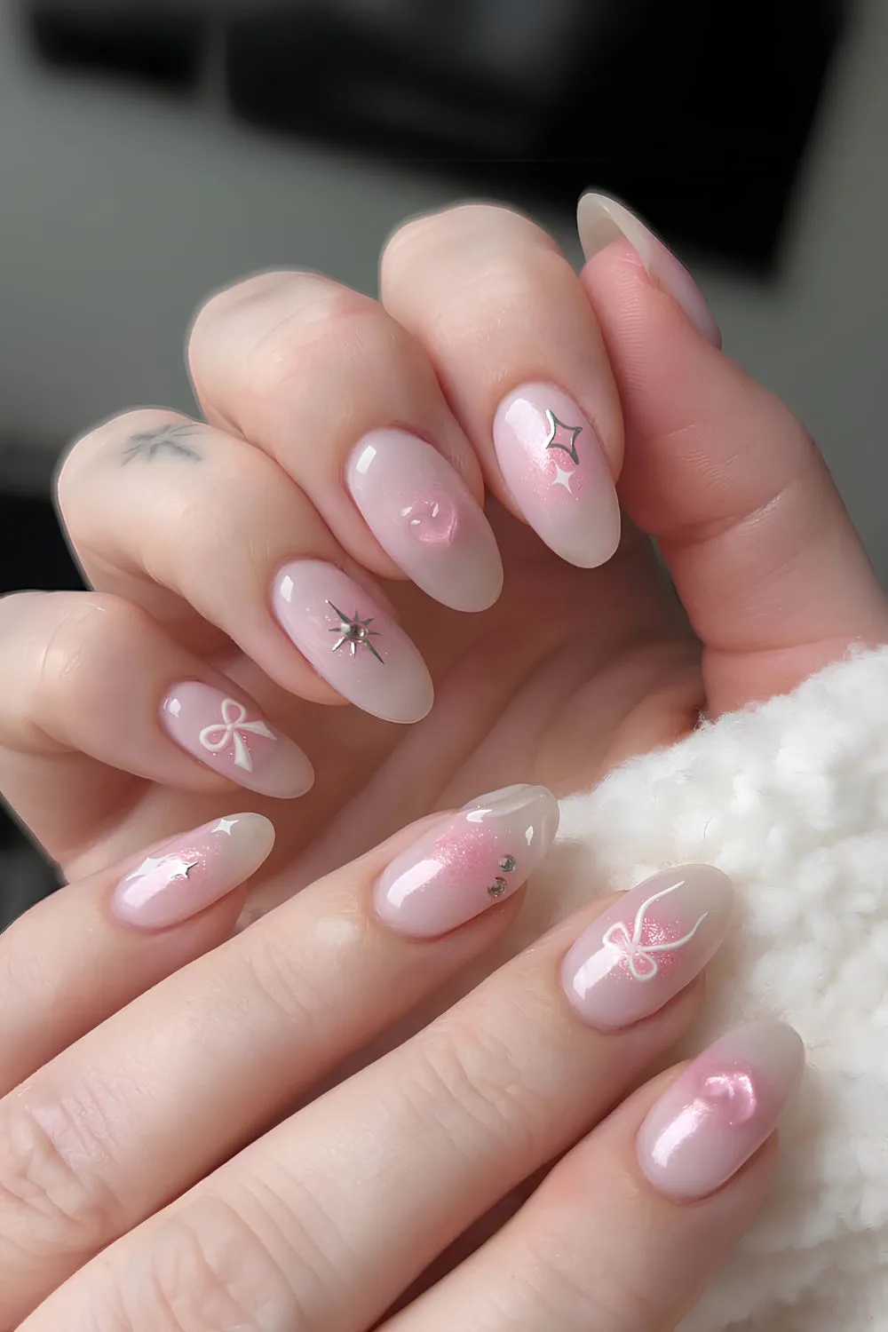 Milky pink mix and match mani