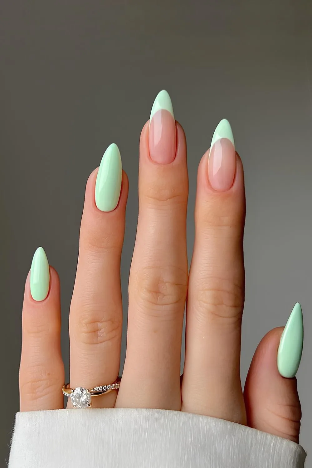 Mint green mani with accent French tips