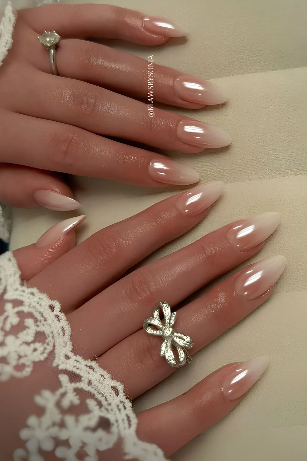 Ombre vanilla nails with chrome finish