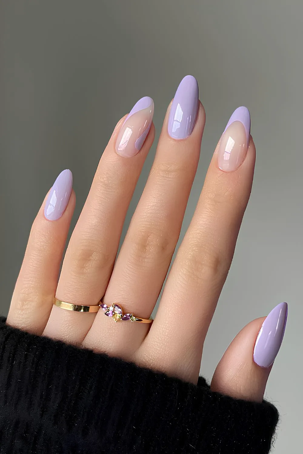 Pastel purple nails with negative space accent