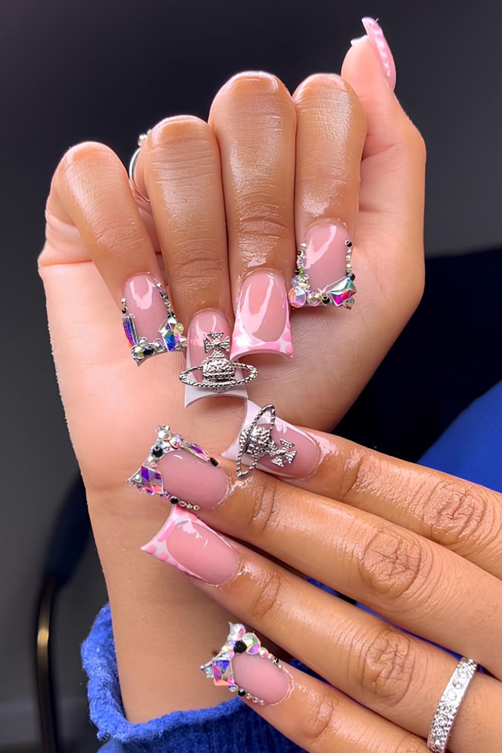 Pink French duck shaped nails